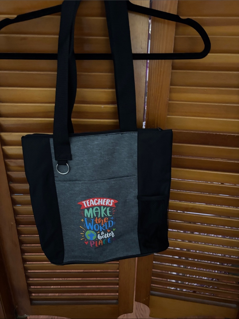 Teacher Tote Bag - Black/Grey Canvas Shoulder Bag with Teacher Socks